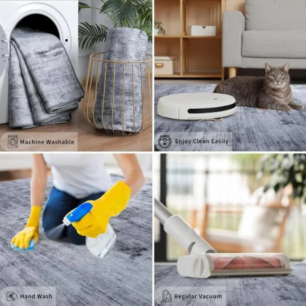 New 4x6 Abstract Area Rug, Modern Washable Low Pile Non-Slip Carpet for Bedroom